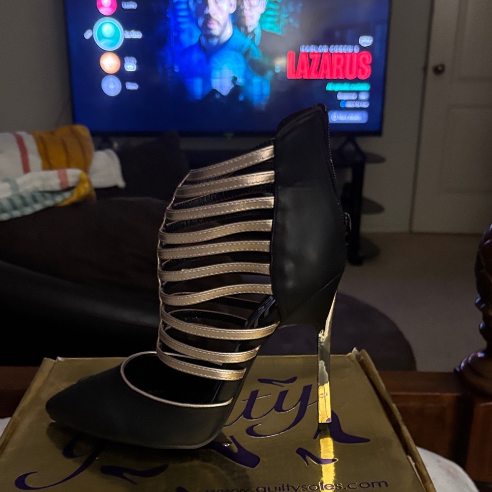 Black and Gold Strappy Heels